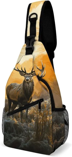 Sling Bag for Women Men Deer in Forest Crossbody Bag Hiking Chest Bag Crossbody Fanny Pack Fashion Waist Packs Casual Daypack Backpacks Shoulder Bag for Travel