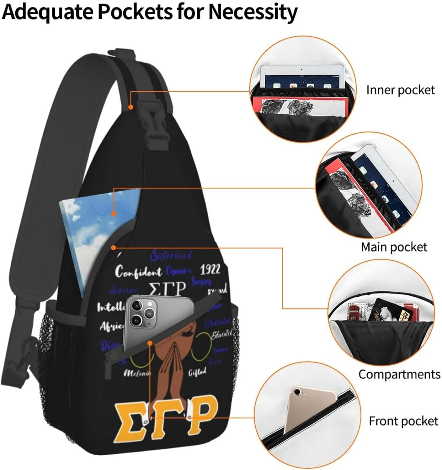 Sling Bag for Women Sorority Gifts Lightweight Crossbody Daypack with Adjustable Chest Bag for Sports Travel, Hiking