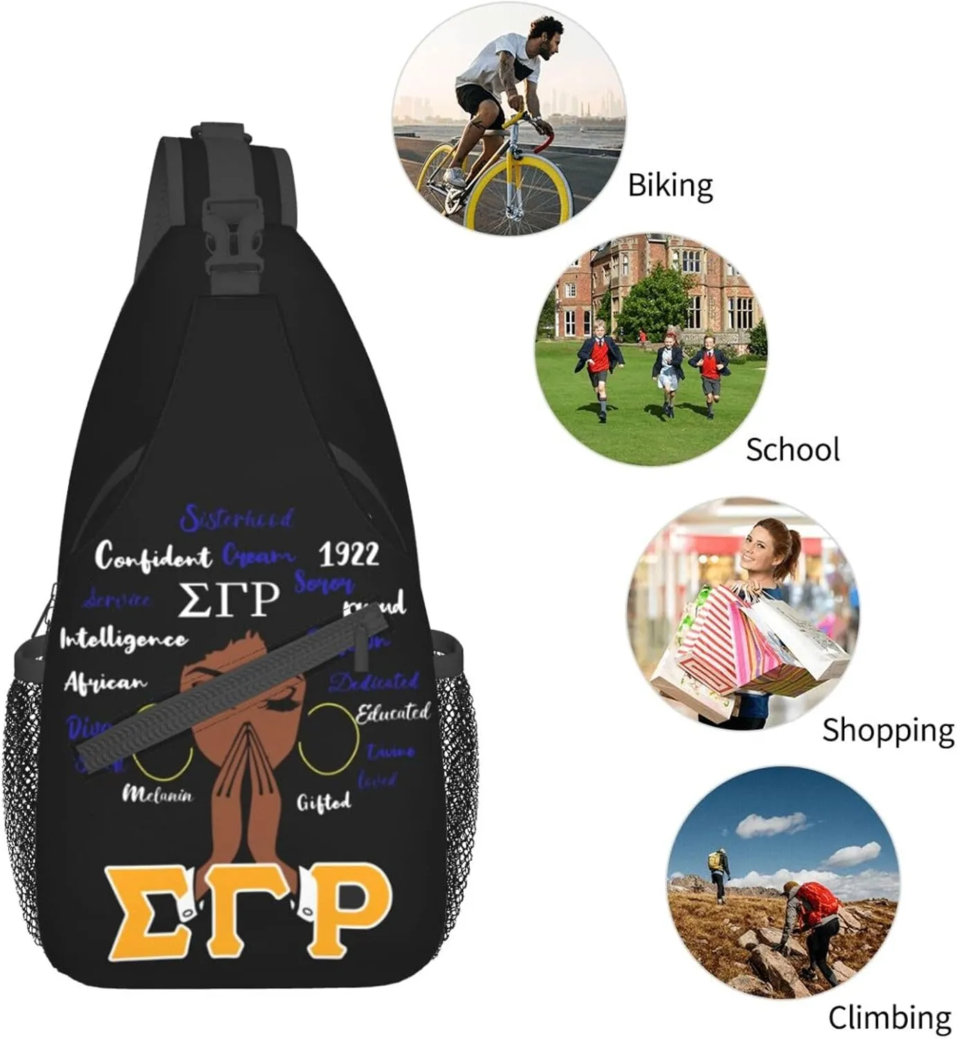 Sling Bag for Women Sorority Gifts Lightweight Crossbody Daypack with Adjustable Chest Bag for Sports Travel, Hiking