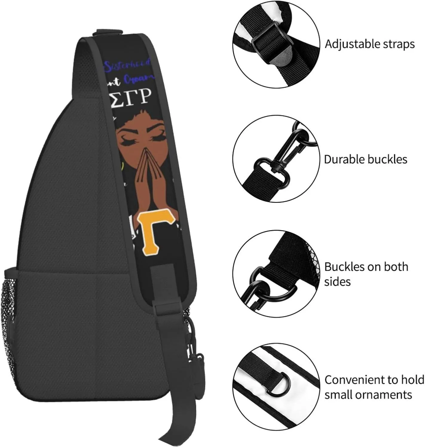 Sling Bag for Women Sorority Gifts Lightweight Crossbody Daypack with Adjustable Chest Bag for Sports Travel, Hiking