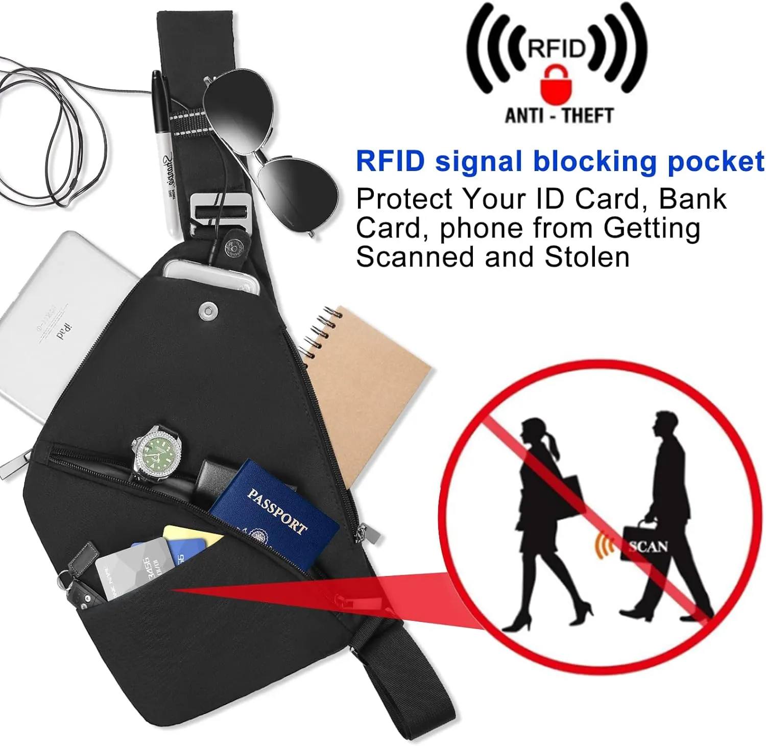 Sling Bag Light Thin Chest Shoulder Bag Water Resistant Anti Theft Shoulder Crossbody Bag for Men and Women