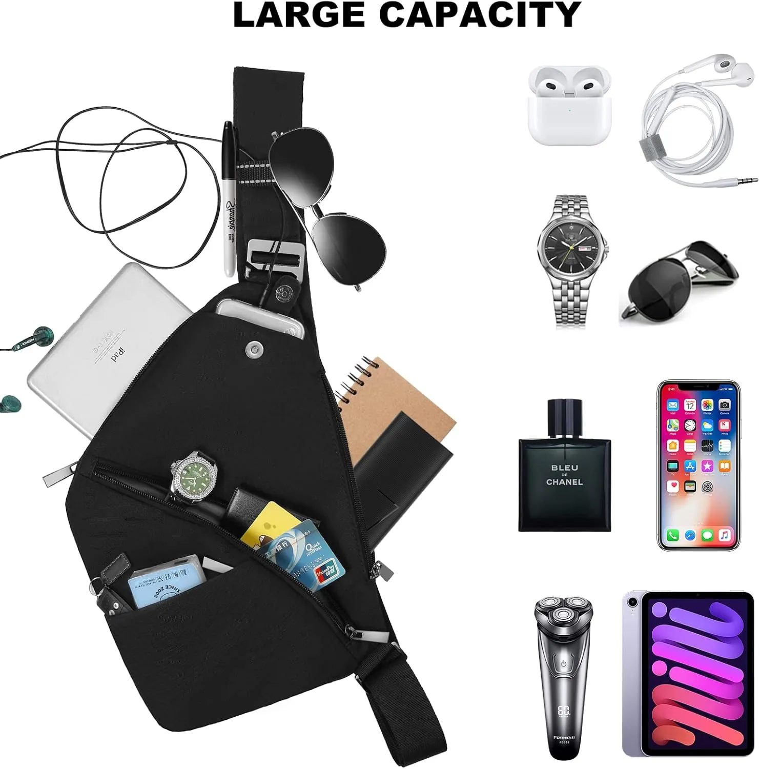 Sling Bag Light Thin Chest Shoulder Bag Water Resistant Anti Theft Shoulder Crossbody Bag for Men and Women
