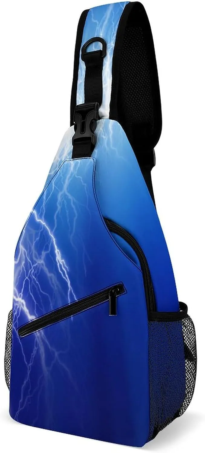 Sling Bag Lightning Bolt Cool Crossbody Shoulder Backpack Blue Flash Shiny Adjustable Lightweight Travel Hiking Chest Bag for Men Women