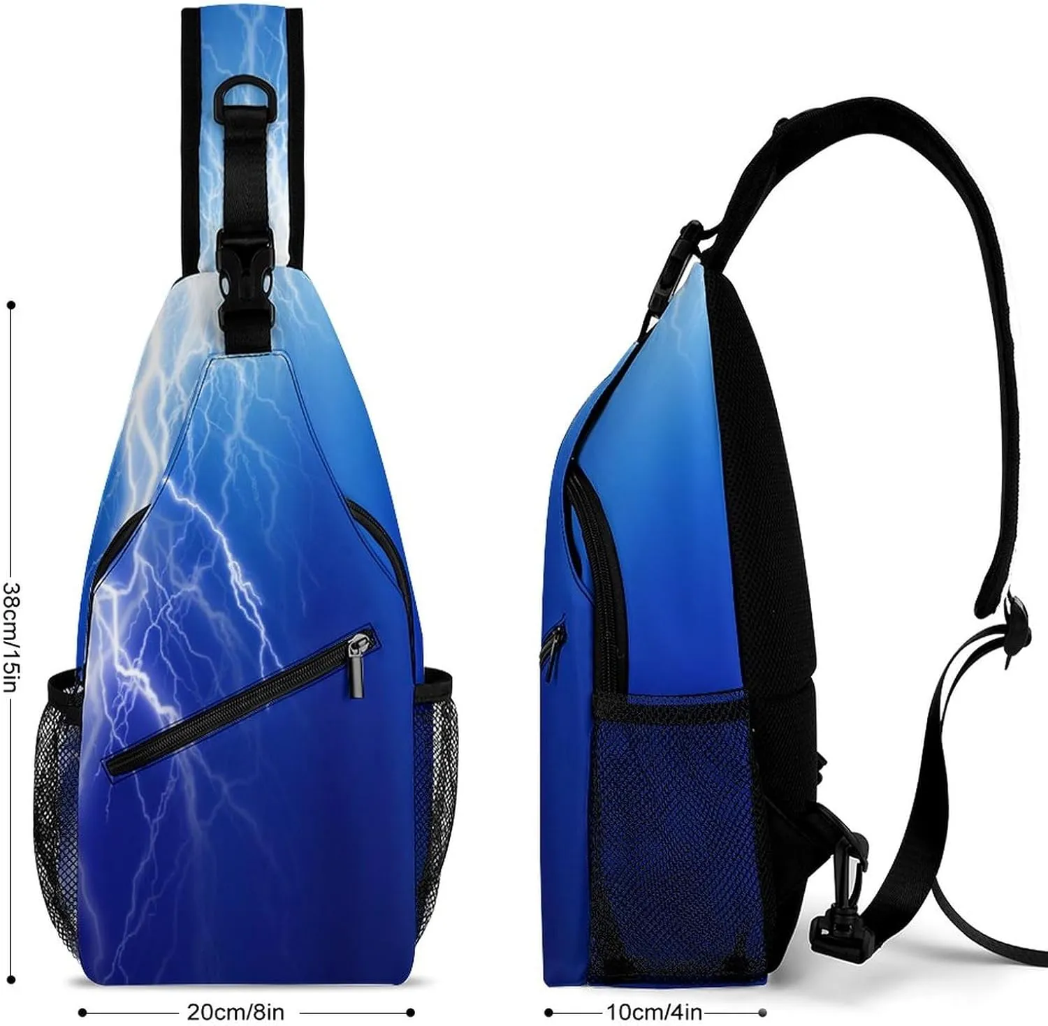 Sling Bag Lightning Bolt Cool Crossbody Shoulder Backpack Blue Flash Shiny Adjustable Lightweight Travel Hiking Chest Bag for Men Women
