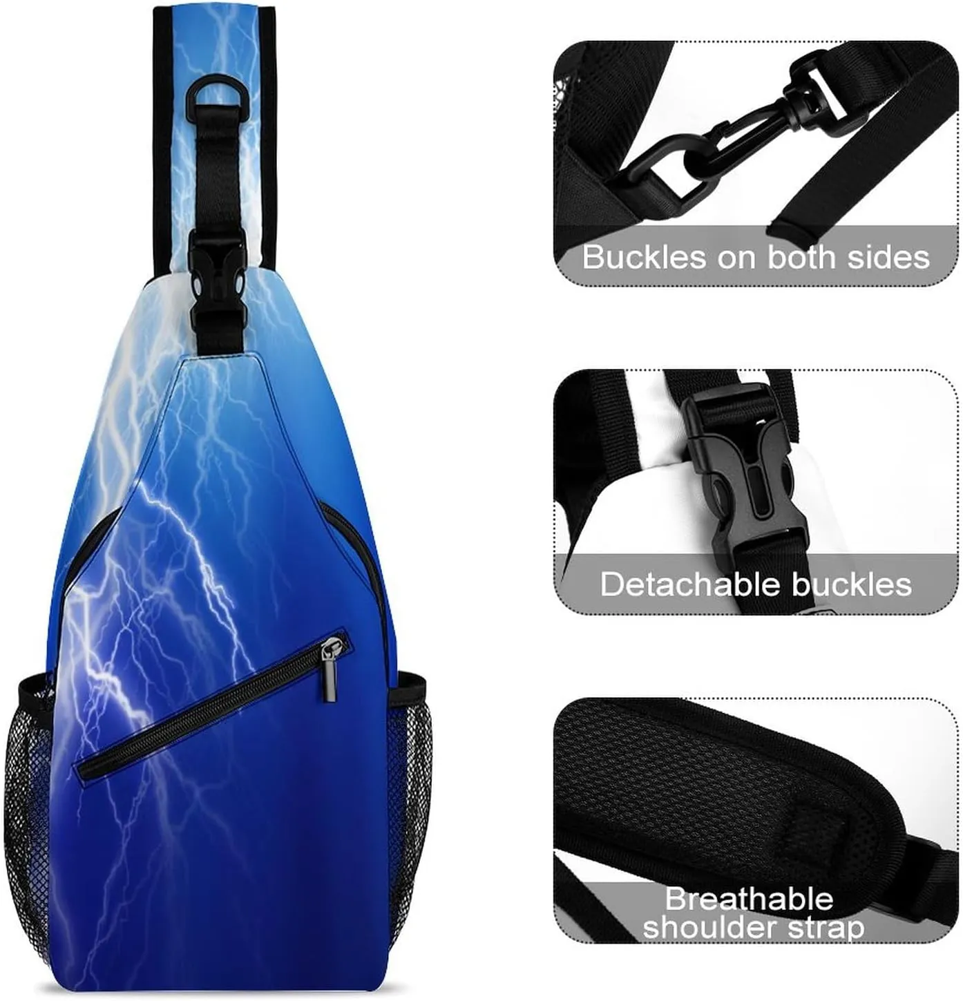 Sling Bag Lightning Bolt Cool Crossbody Shoulder Backpack Blue Flash Shiny Adjustable Lightweight Travel Hiking Chest Bag for Men Women
