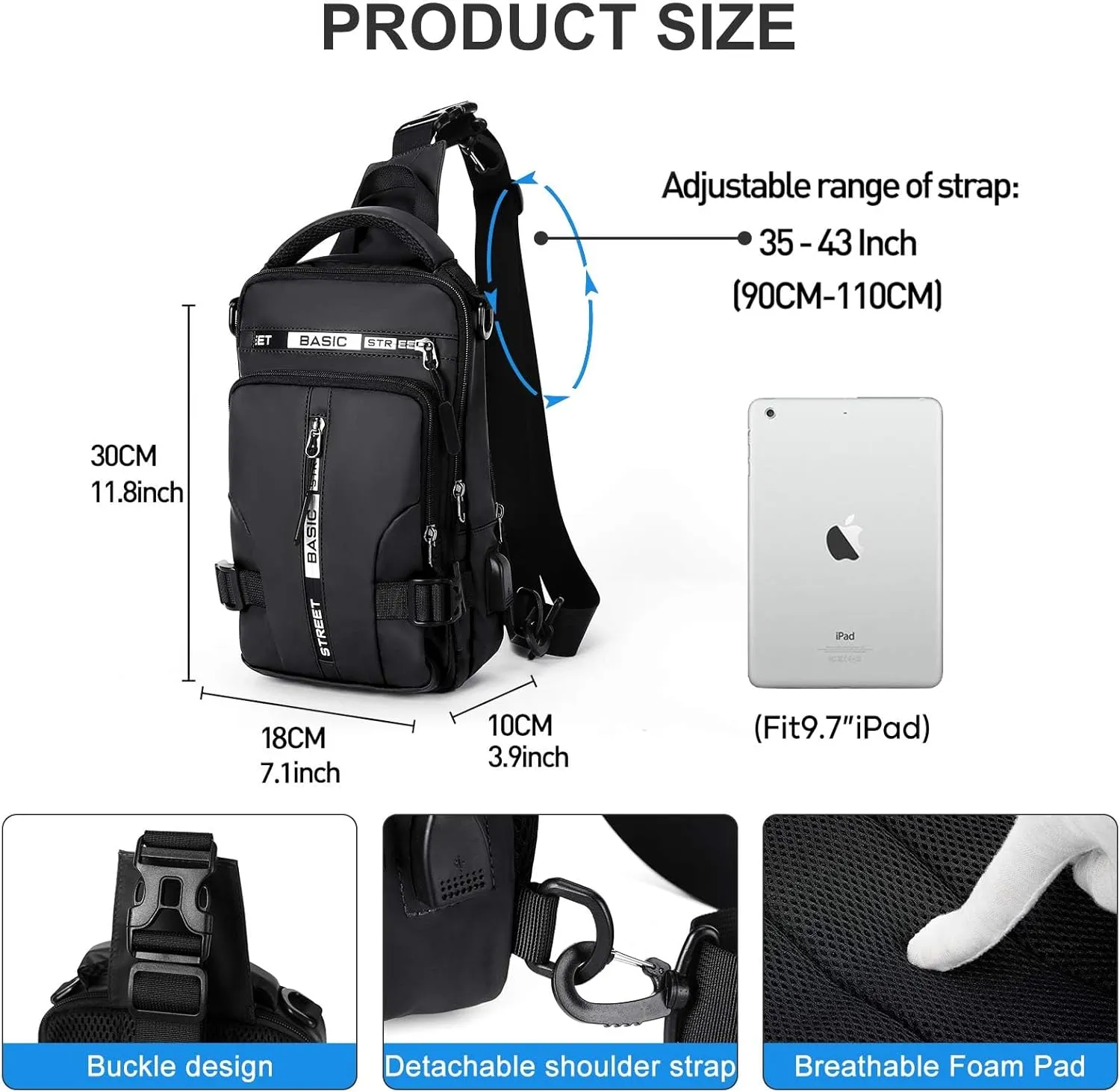 Small Black Sling Crossbody Bag for Men Women, Tactical Backpack Shoulder Daypack Mini Anti-Theft Motorcycle Chest Bags, Small One Strap Backpack for Casual Travel Hiking Outdoor Sports