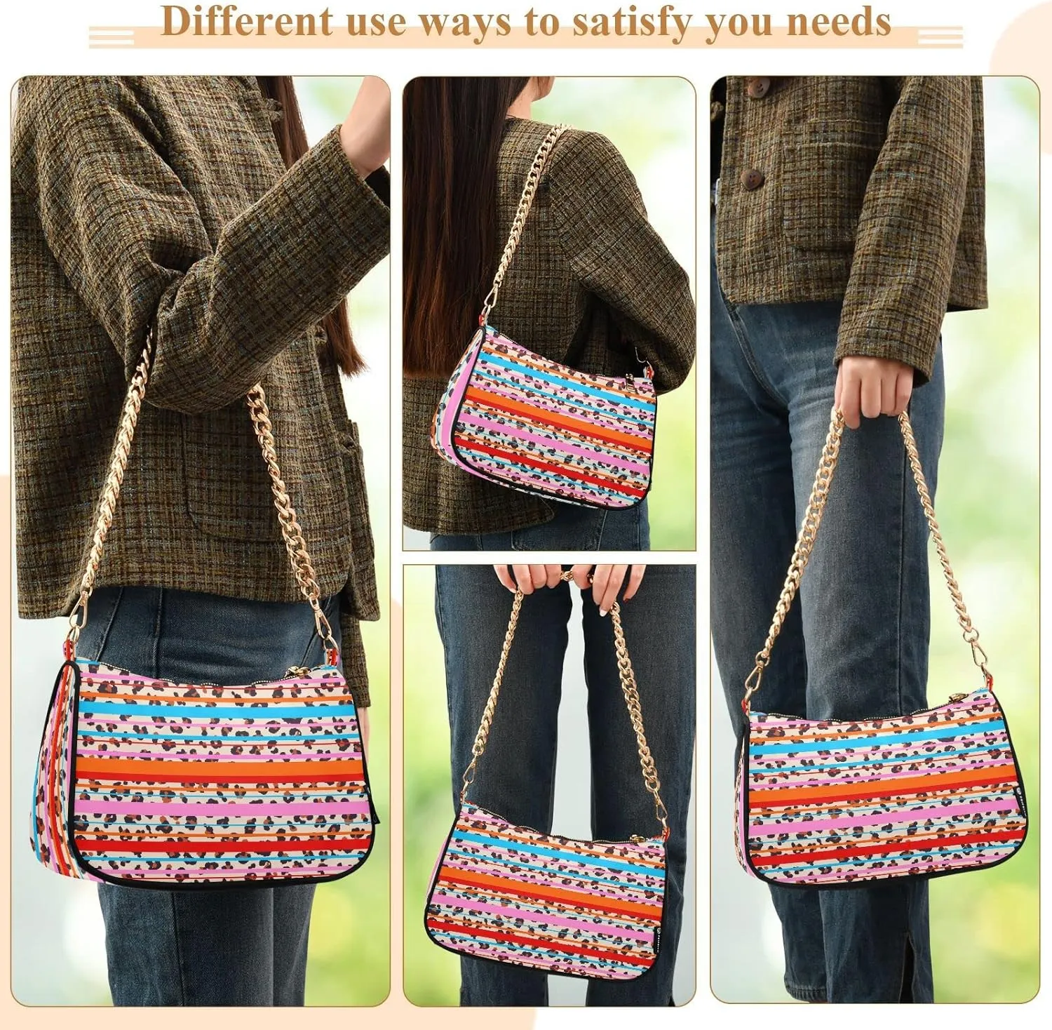 Small Chain Shoulder Bag for Women Travel Hobo Tote Handbag Clutch Purse with Zipper
