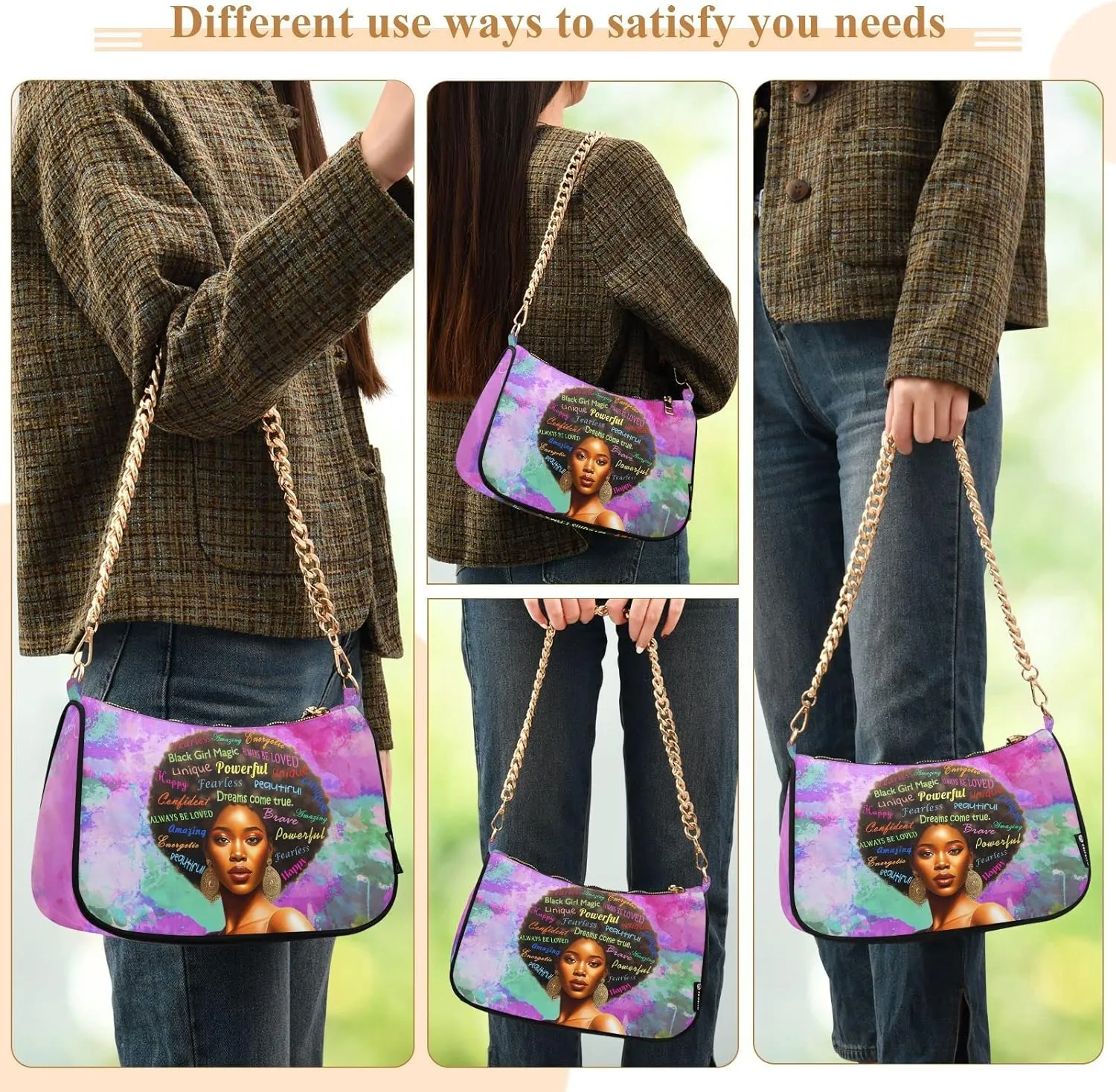 Small Chain Shoulder Bag for Women Travel Hobo Tote Handbag Clutch Purse with Zipper