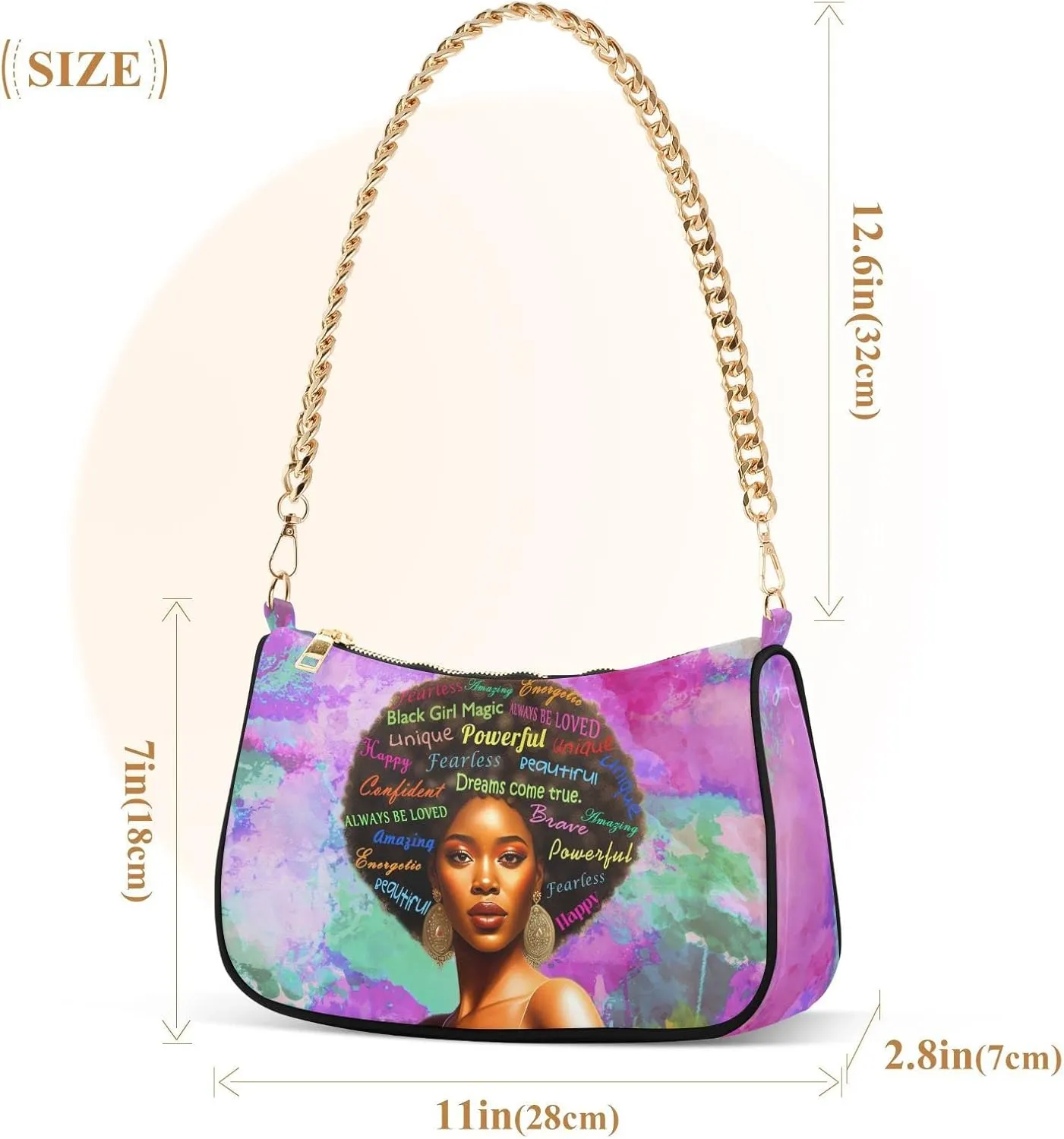 Small Chain Shoulder Bag for Women Travel Hobo Tote Handbag Clutch Purse with Zipper