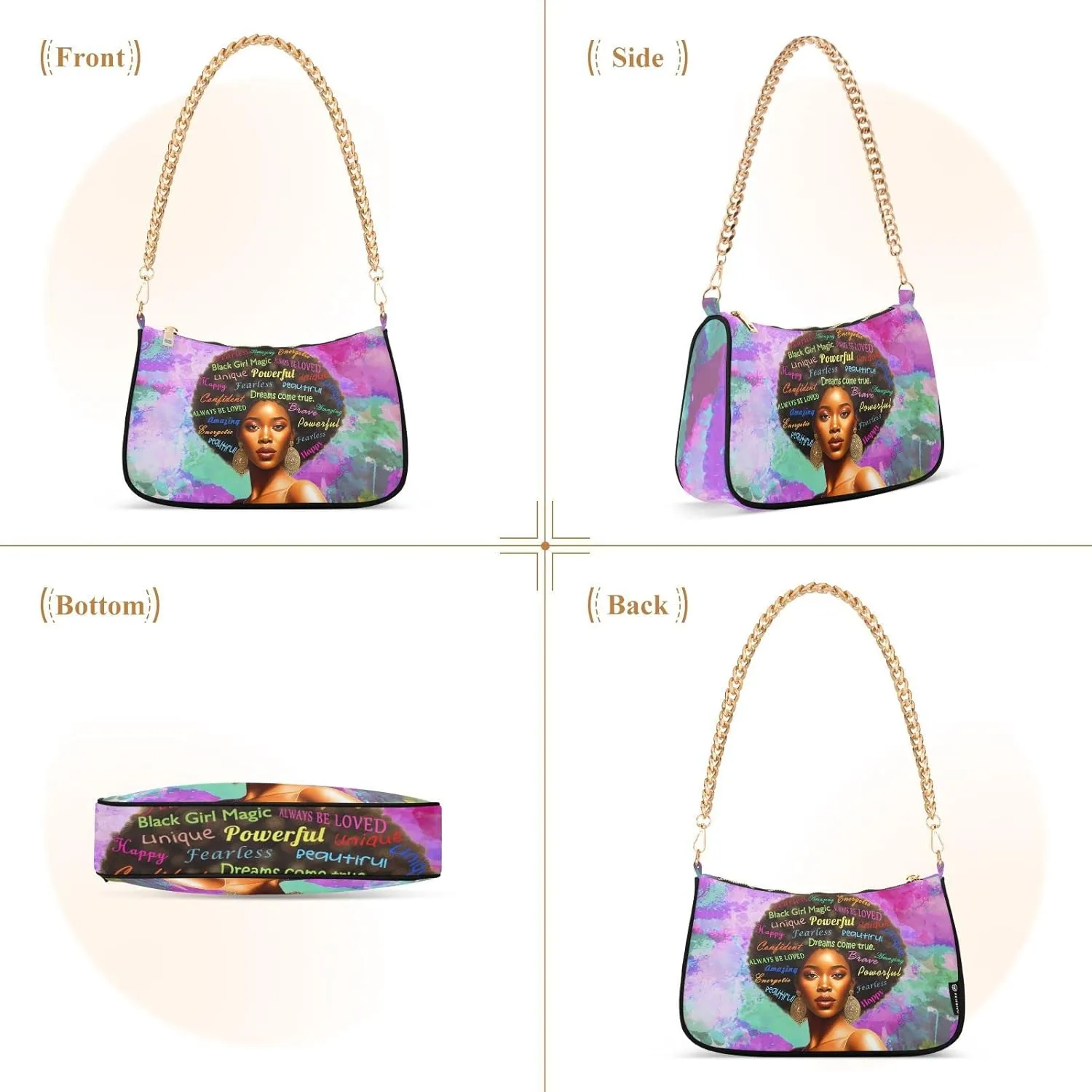 Small Chain Shoulder Bag for Women Travel Hobo Tote Handbag Clutch Purse with Zipper