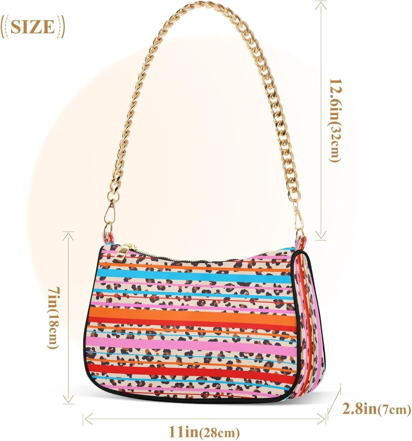 Small Chain Shoulder Bag for Women Travel Hobo Tote Handbag Clutch Purse with Zipper