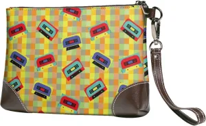 Small Clutch Purses for Women - 90s Audio Tape Leather Wristlet Wallets for Women with Wrist Strap
