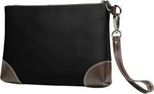Small Clutch Purses for Women - Black Leather Wristlet Wallets for Women with Wrist Strap