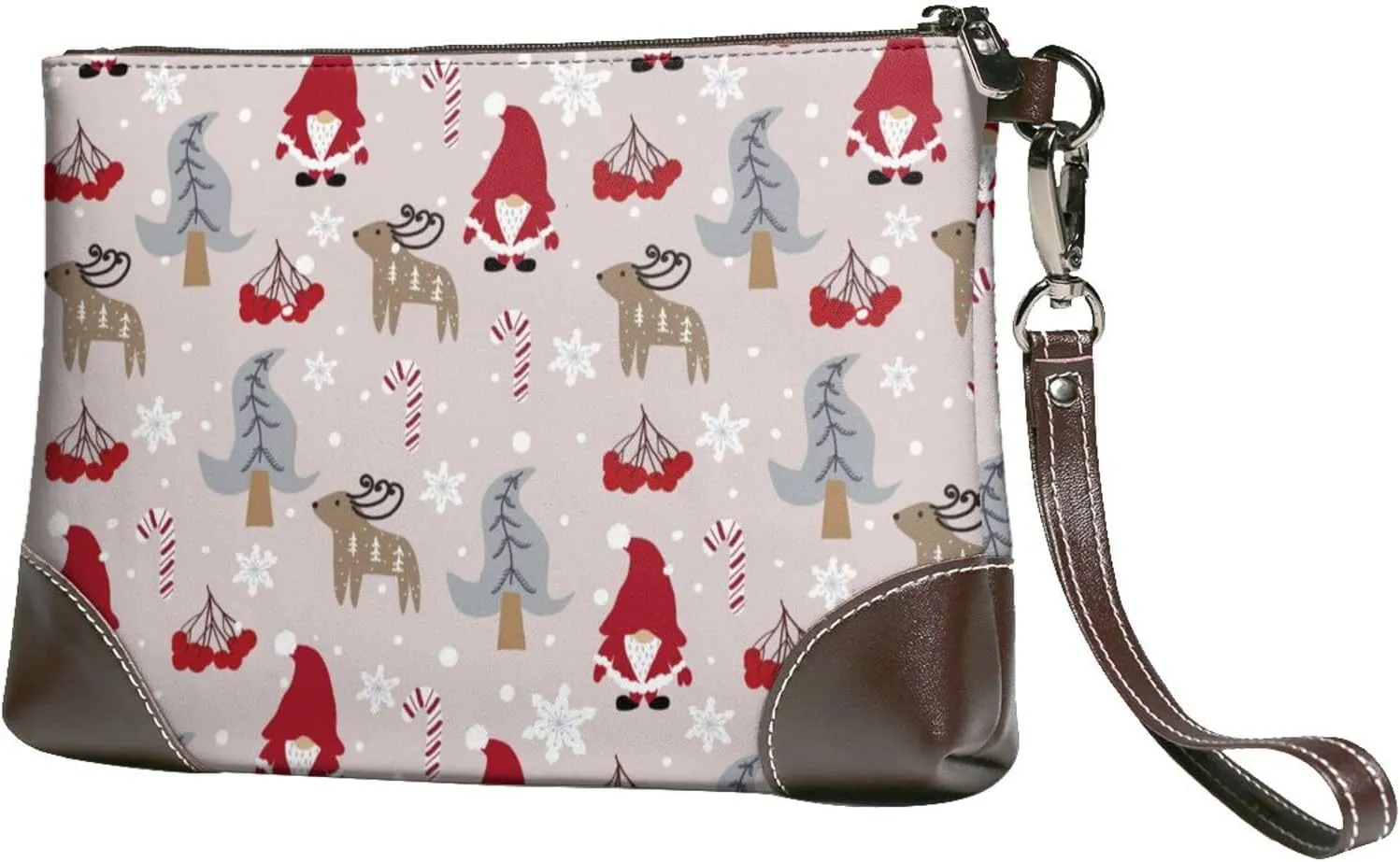 Small Clutch Purses for Women - Cartoon Santa And Reindeer Leather Wristlet Wallets for Women with Wrist Strap