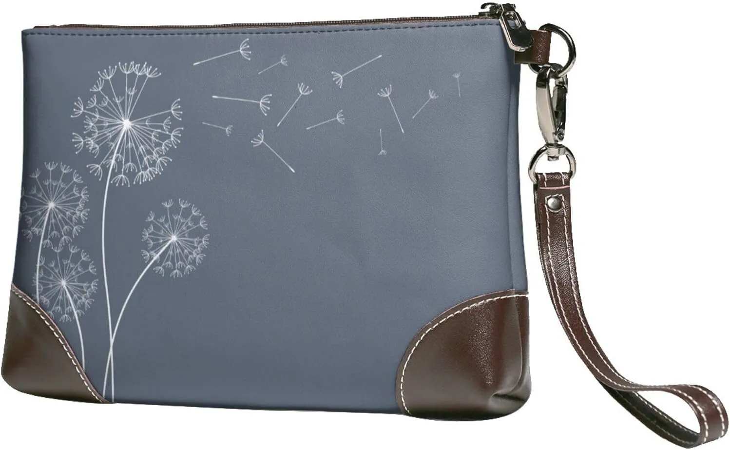 Small Clutch Purses for Women - White Dandelion Leather Wristlet Wallets for Women with Wrist Strap