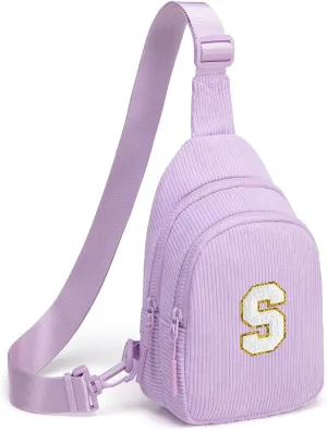 Small Corduroy Sling Bag Initial Crossbody Bag Fanny Pack for Girls Personalized Birthday Gifts for Teen Girls Gifts