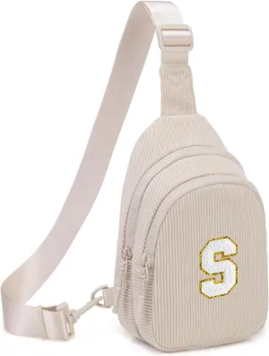 Small Corduroy Sling Bag Initial Crossbody Bag Fanny Pack for Girls Personalized Birthday Gifts for Teen Girls Gifts