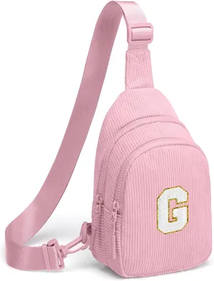 Small Corduroy Sling Bag Initial Crossbody Bag Fanny Pack for Girls Personalized Birthday Gifts for Teen Girls Gifts