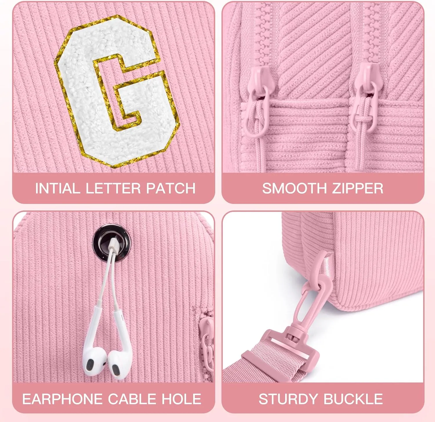 Small Corduroy Sling Bag Initial Crossbody Bag Fanny Pack for Girls Personalized Birthday Gifts for Teen Girls Gifts