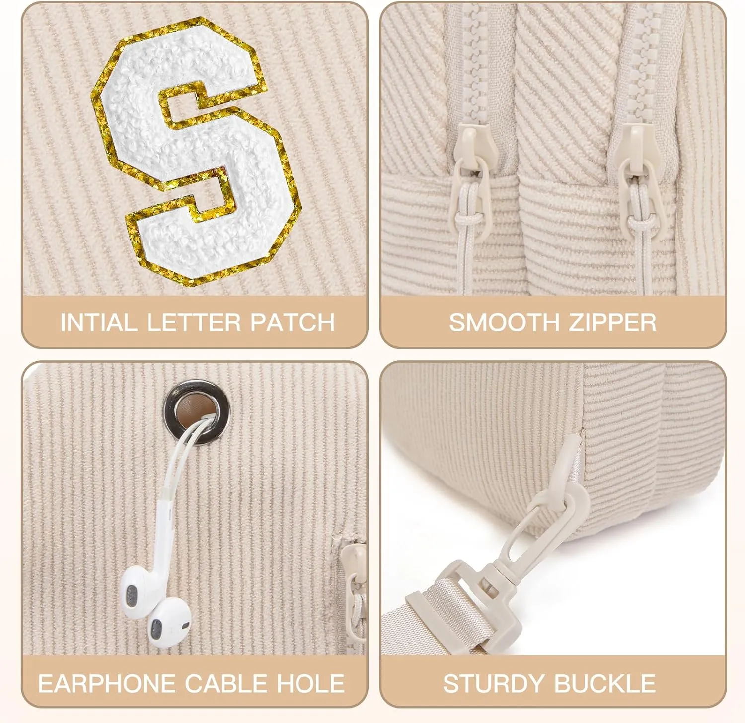 Small Corduroy Sling Bag Initial Crossbody Bag Fanny Pack for Girls Personalized Birthday Gifts for Teen Girls Gifts