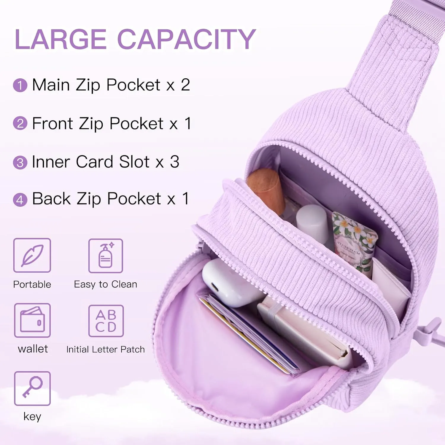 Small Corduroy Sling Bag Initial Crossbody Bag Fanny Pack for Girls Personalized Birthday Gifts for Teen Girls Gifts