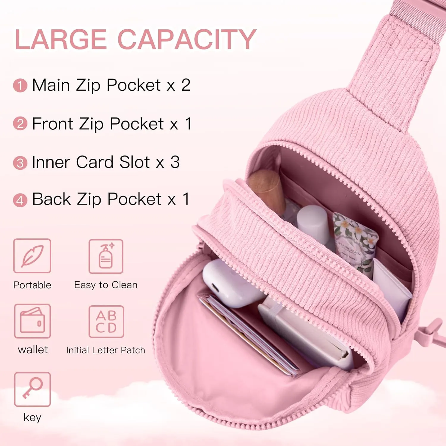 Small Corduroy Sling Bag Initial Crossbody Bag Fanny Pack for Girls Personalized Birthday Gifts for Teen Girls Gifts