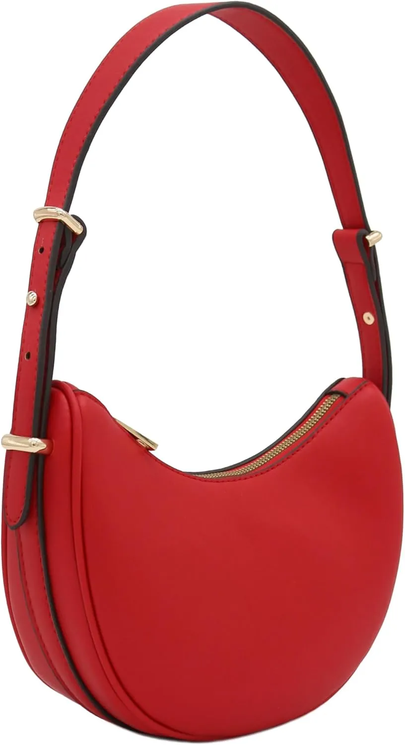 Small Crescent Smooth Faux Leather Underarm Shoulder Bag
