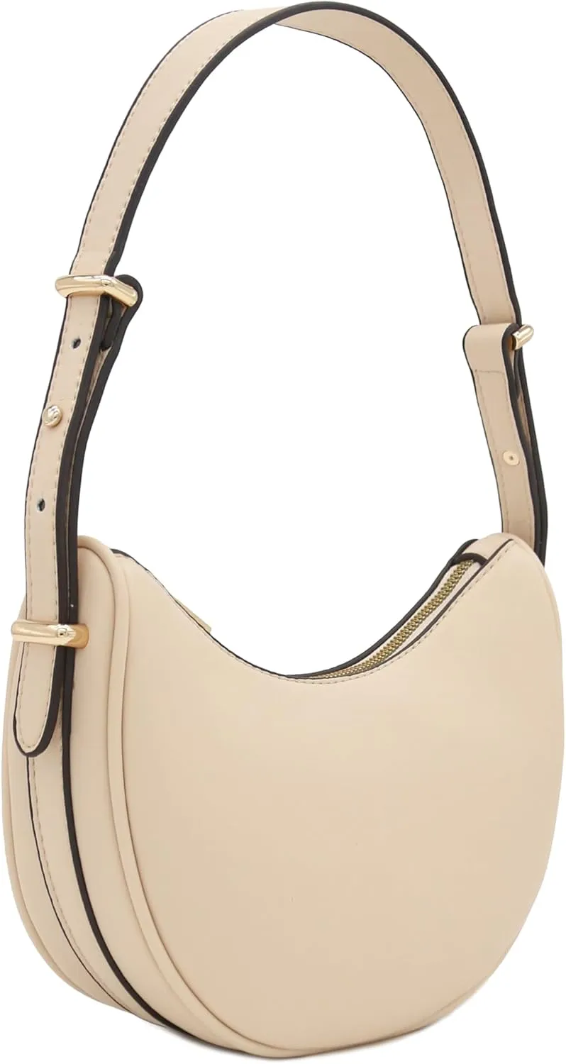 Small Crescent Smooth Faux Leather Underarm Shoulder Bag