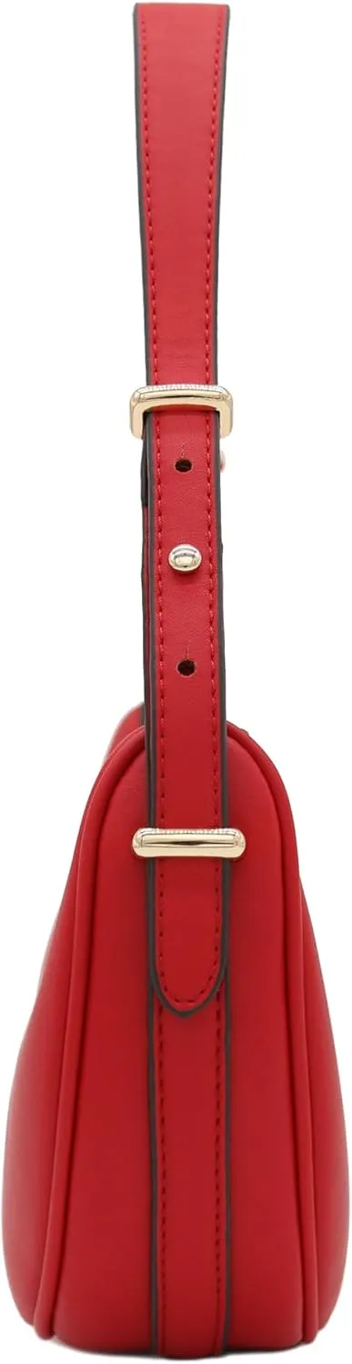 Small Crescent Smooth Faux Leather Underarm Shoulder Bag