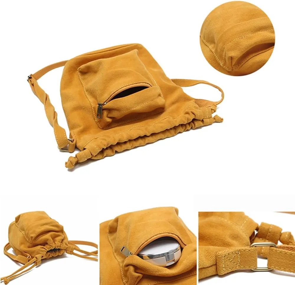 Small Crossbody Bag for Women Shoulder Bag Mini Drawstring Bucket Bag Canvas Tote Handbag Cellphone Bag Purse