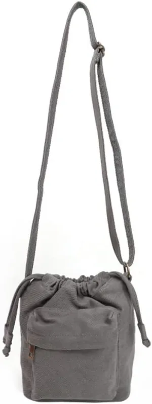 Small Crossbody Bag for Women Shoulder Bag Mini Drawstring Bucket Bag Canvas Tote Handbag Cellphone Bag Purse