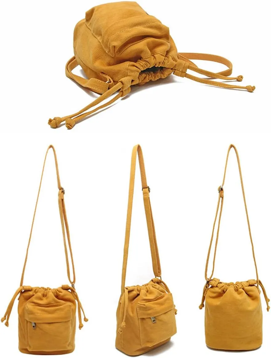 Small Crossbody Bag for Women Shoulder Bag Mini Drawstring Bucket Bag Canvas Tote Handbag Cellphone Bag Purse