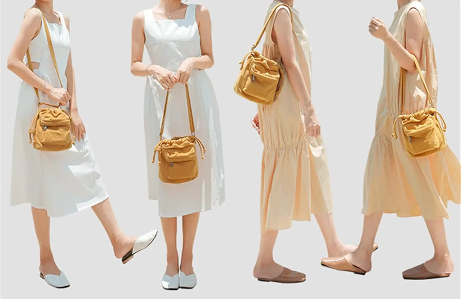 Small Crossbody Bag for Women Shoulder Bag Mini Drawstring Bucket Bag Canvas Tote Handbag Cellphone Bag Purse