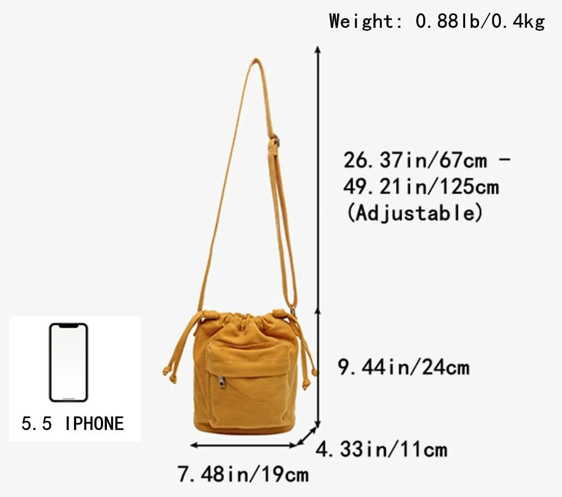 Small Crossbody Bag for Women Shoulder Bag Mini Drawstring Bucket Bag Canvas Tote Handbag Cellphone Bag Purse