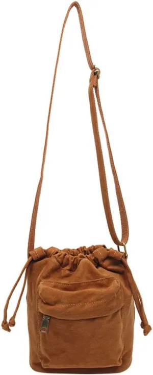 Small Crossbody Bag for Women Shoulder Bag Mini Drawstring Bucket Bag Canvas Tote Handbag Fashion Cellphone Bag Purse