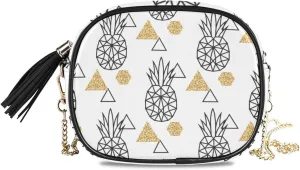 Small Crossbody Bag Geometric Pineapple Gold Dot Womens Shoulder Chain Bag PU Leather Small Purse With Tassel