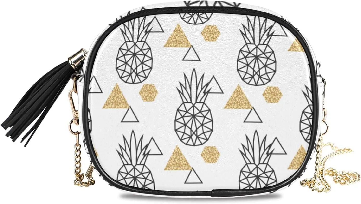 Small Crossbody Bag Geometric Pineapple Gold Dot Womens Shoulder Chain Bag PU Leather Small Purse With Tassel