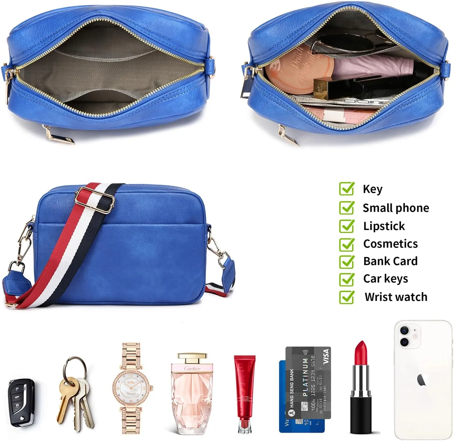 Small Crossbody Bag with Wide Guitar Strap Camera Purse Shoulder Handbag Satchel