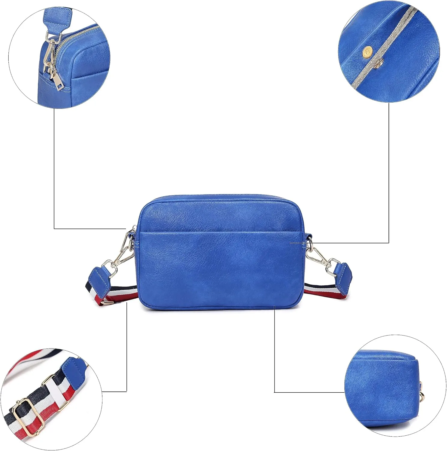 Small Crossbody Bag with Wide Guitar Strap Camera Purse Shoulder Handbag Satchel