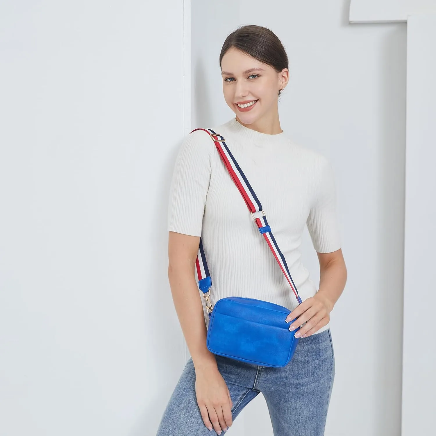 Small Crossbody Bag with Wide Guitar Strap Camera Purse Shoulder Handbag Satchel