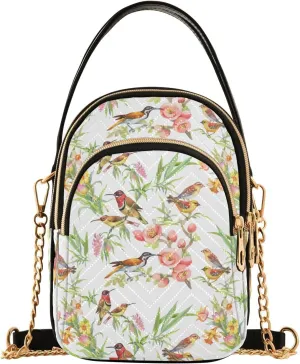 Small Crossbody Bags Exotic Birds Flowers Shoulder Bag for Women Quilted Wave Cross Body Bag