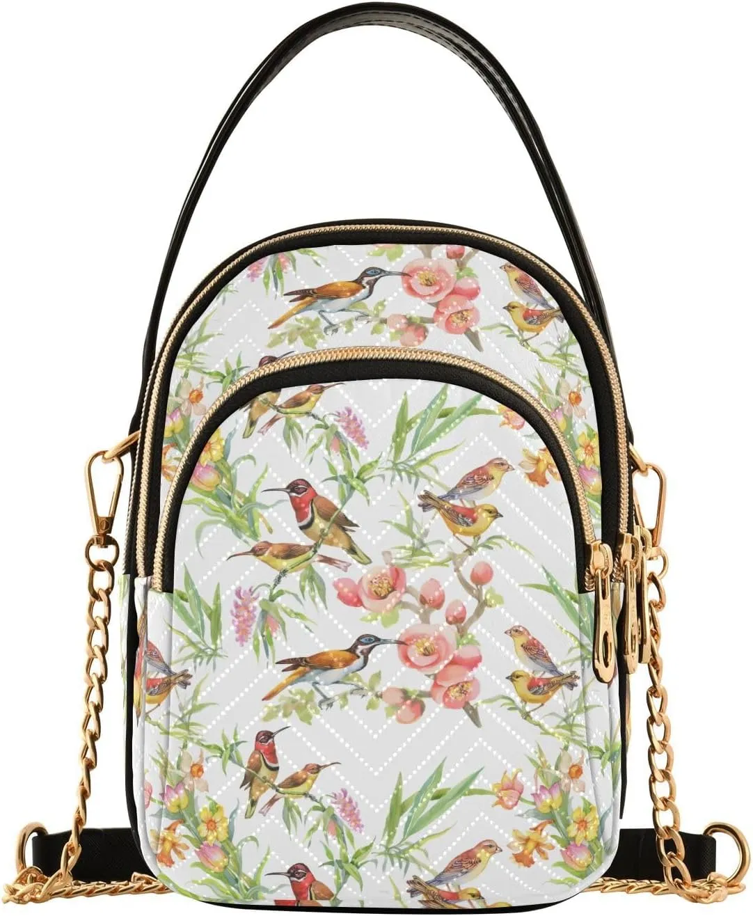Small Crossbody Bags Exotic Birds Flowers Shoulder Bag for Women Quilted Wave Cross Body Bag
