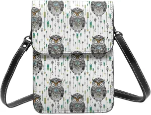 Small Crossbody Bags for Women, Leather Cool Tribe Owls Cell Phone Cross Body Bag Wallet Purses