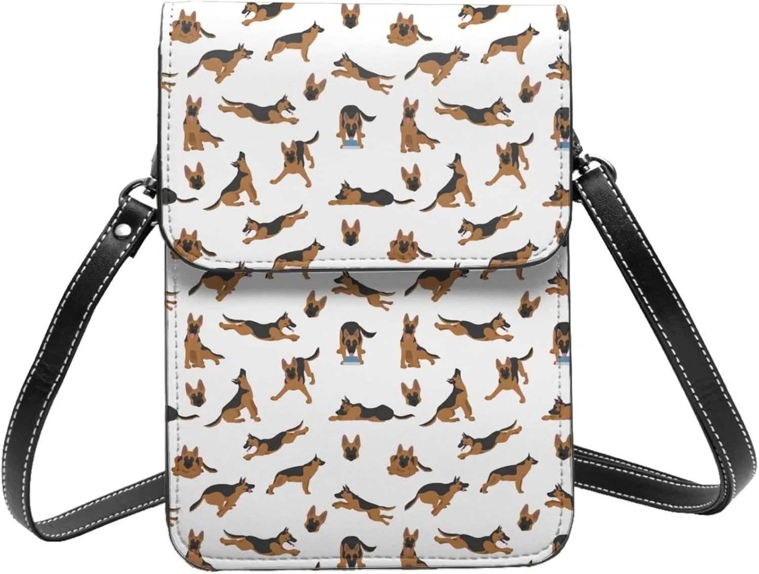 Small Crossbody Bags for Women, Leather German Shepherd Dog Cheerful Cell Phone Cross Body Bag Wallet Purses