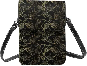 Small Crossbody Bags for Women, Leather Gold Gloss Outline Floral Cell Phone Cross Body Bag Wallet Purses