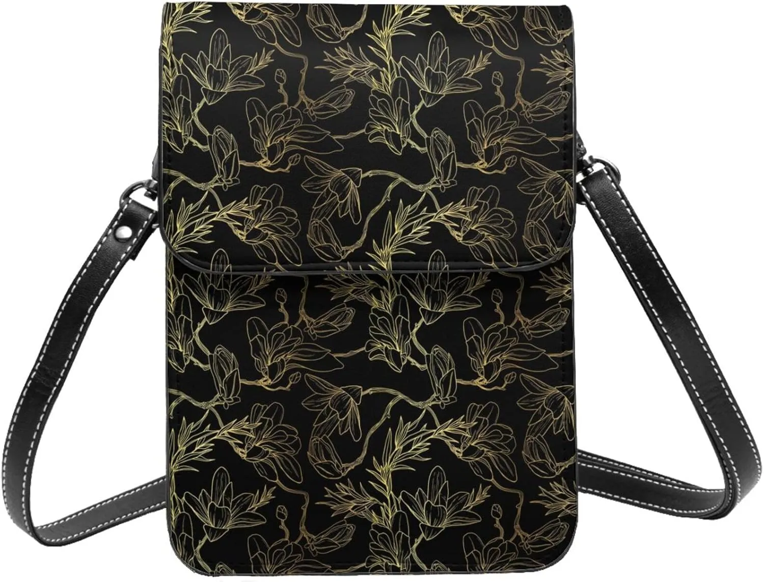 Small Crossbody Bags for Women, Leather Gold Gloss Outline Floral Cell Phone Cross Body Bag Wallet Purses