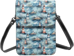 Small Crossbody Bags for Women, Leather Sea Marine And Lighthouse Cell Phone Cross Body Bag Wallet Purses