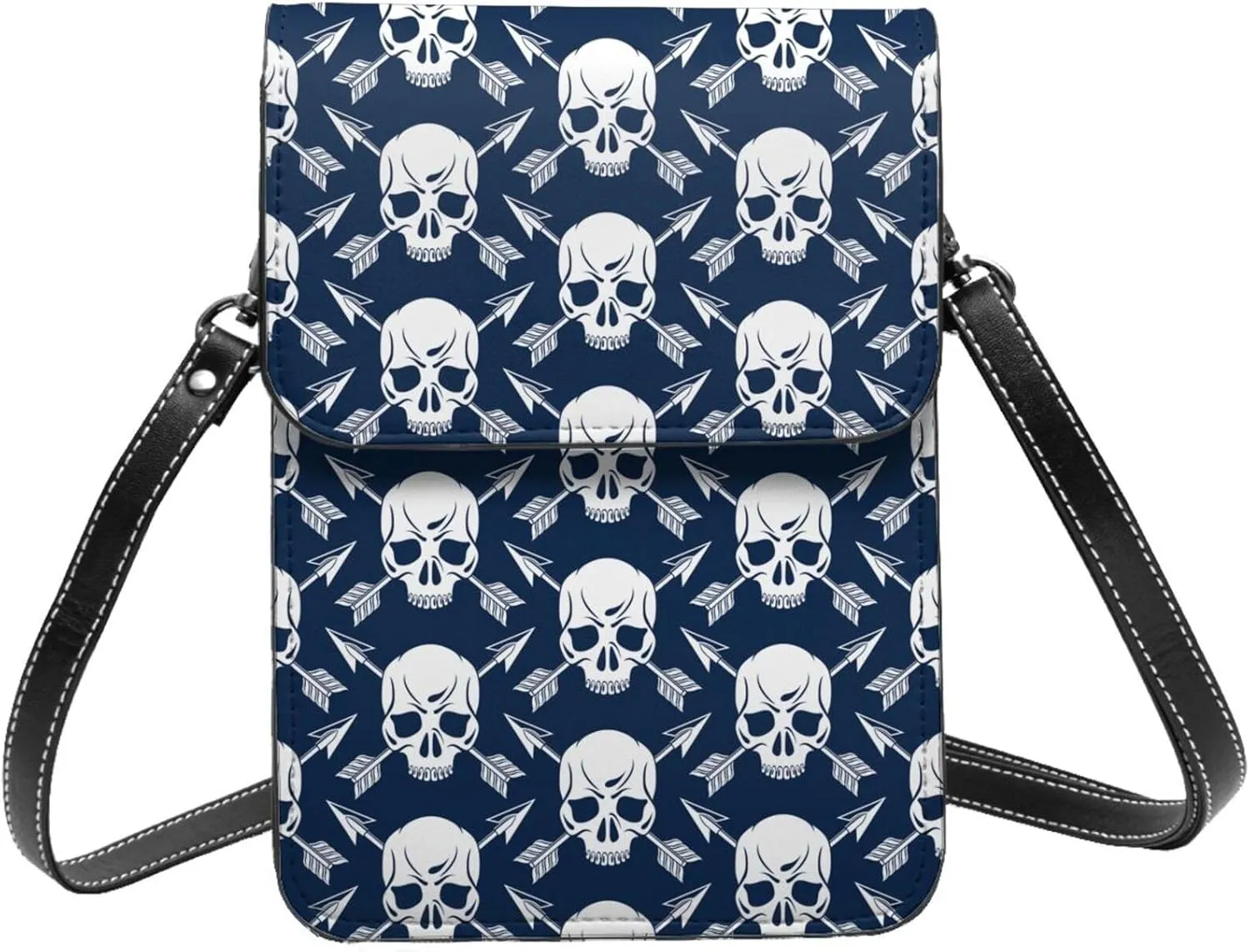 Small Crossbody Bags for Women, Leather White Arrow Skull Cell Phone Cross Body Bag Wallet Purses
