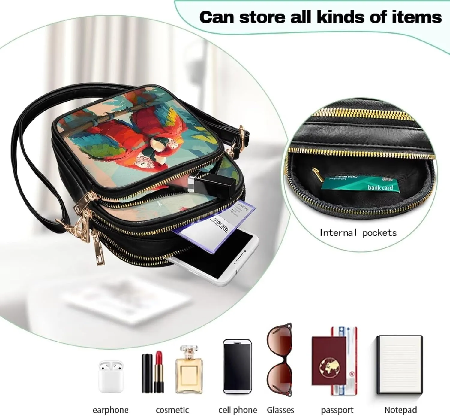 Small Crossbody Bags PU Leather Shoulder Handbags for Women, Travel Wallet Zipper Phone Pouch with Shoulder Strap