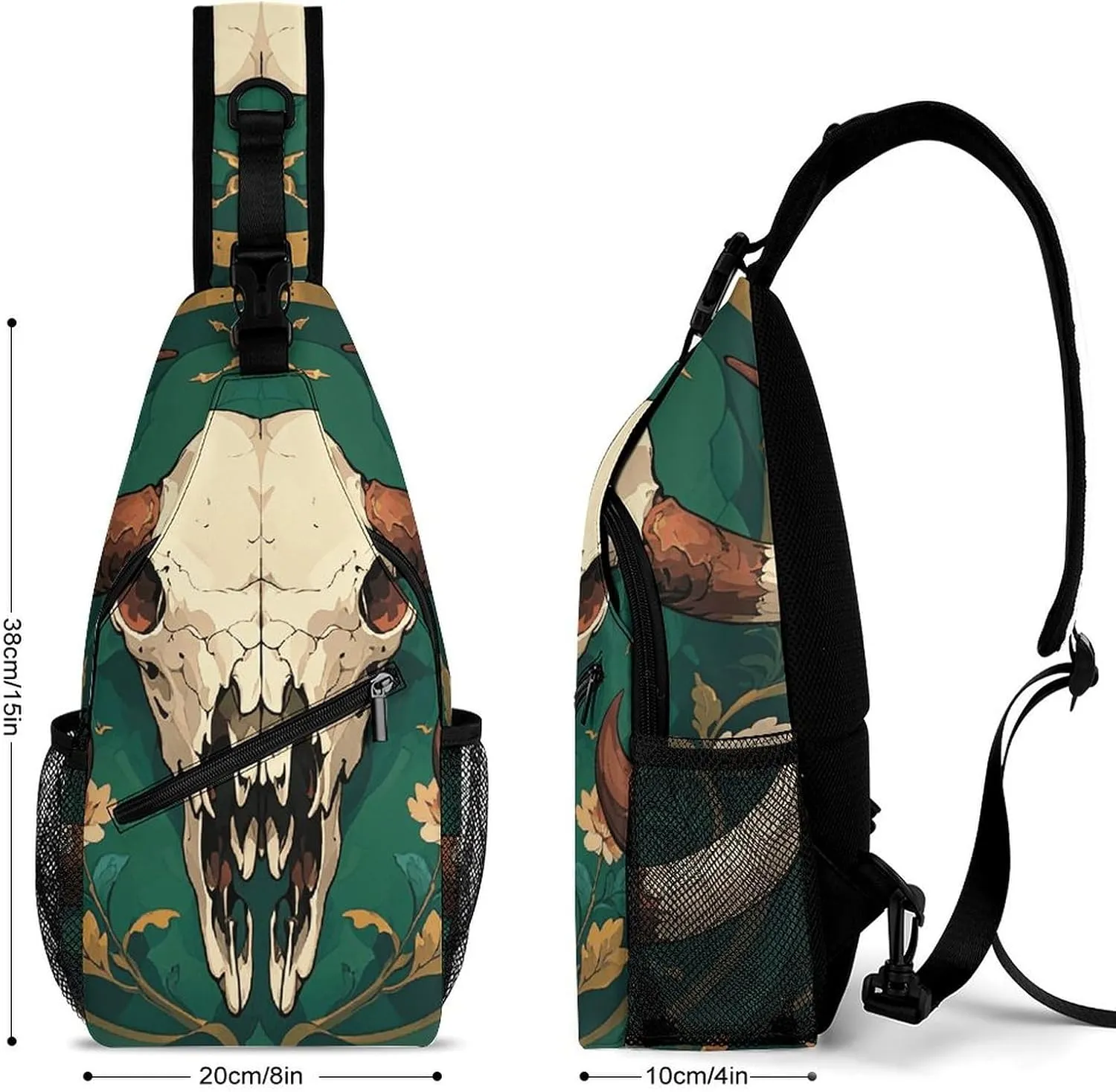 Small Crossbody Sling Backpack Bull Skull Chest Bags for Traveling Chest Fashion Shoulder Bag